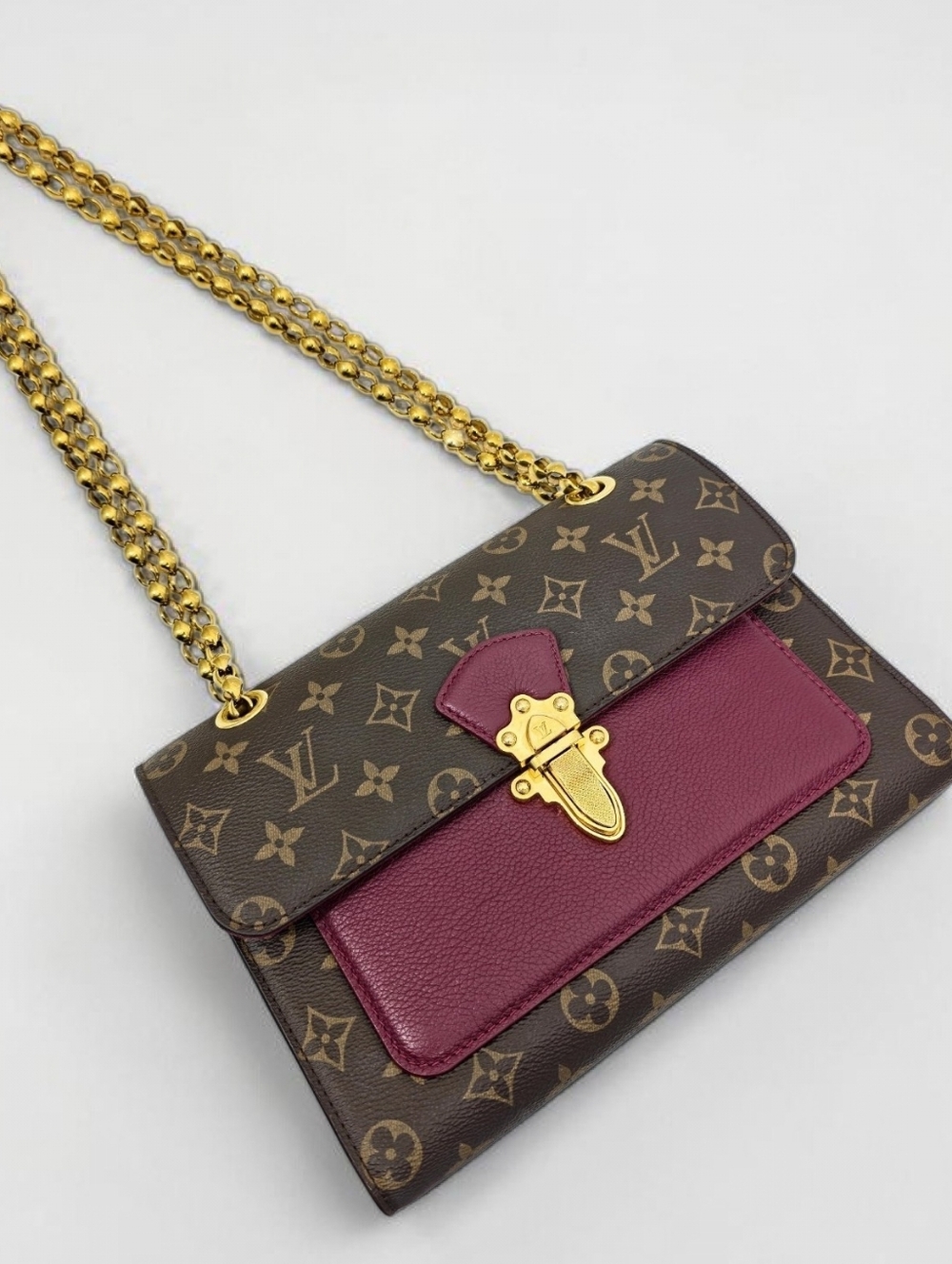 Louis Vuitton Victoire Monogram Chain Flap Bag Burgundy Purple Crossbody Bag - Picture 4 of 17